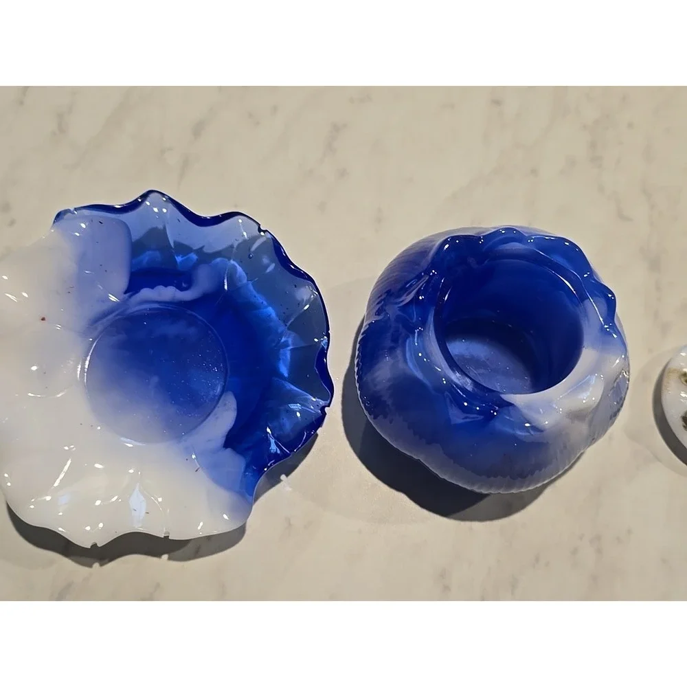 Handmade‎ Resin Blue And White Trinket Jar Stash Jar Decoration Gifts 628